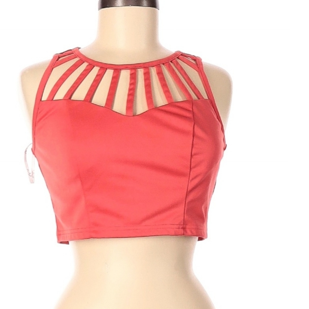 Tobi Papaya Coral Caged Crop Strappy Top Size Large
